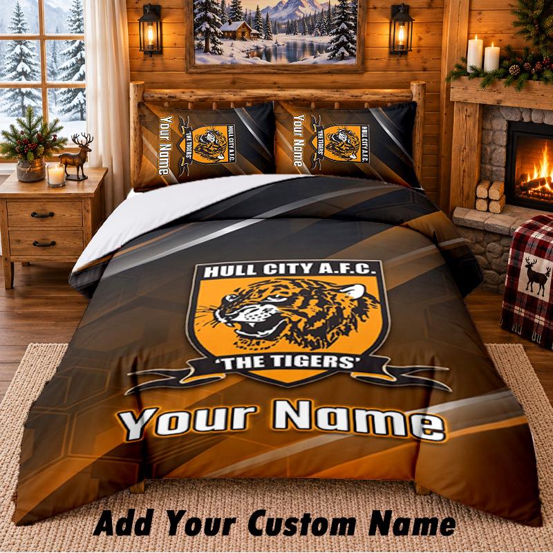 Hull FC Pattern Bedding 3Pcs Set Custom Name, Bed Sheet And Pillowcases For Home Bedroom