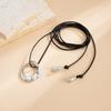Simple Metal Hollow Ring Pendant, Long Necklace, Cold Leather Wax Thread Winding Necklace For Women