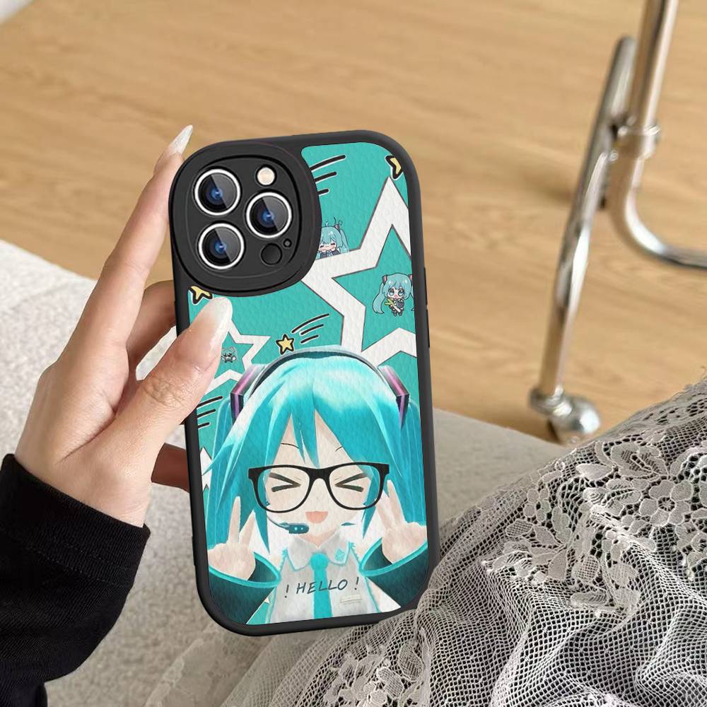 Kawaii H-Hatsune Miku Phone Case For IPhone 16 15 14 13 12 11 Pro Max Plus Leather Soft Cover