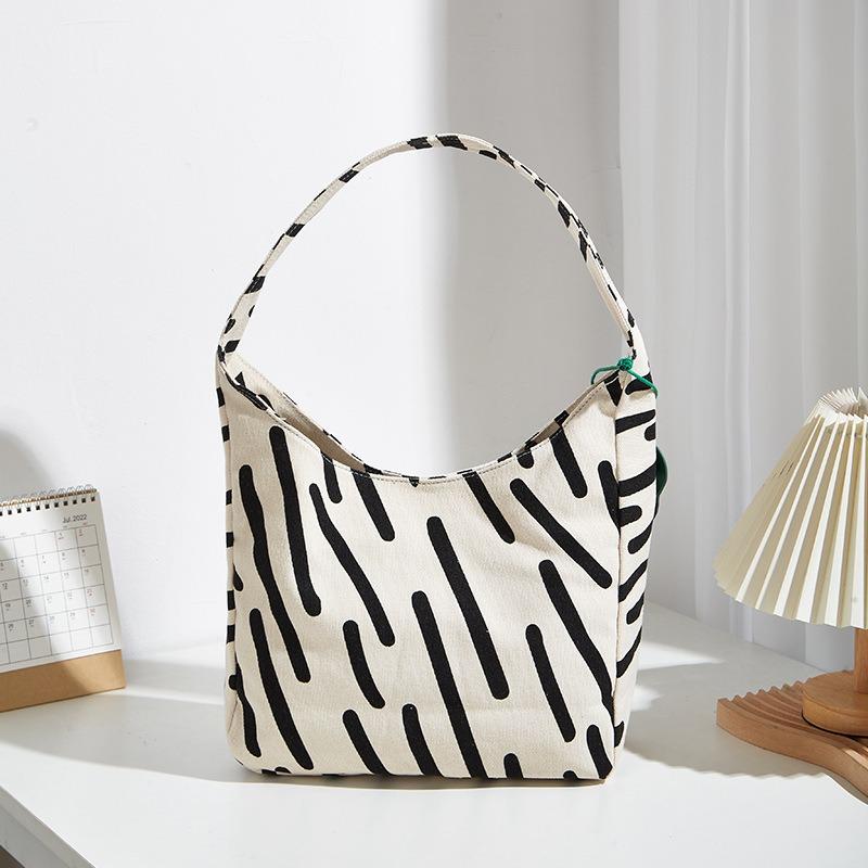 Niche Design New Women's Bag Striped Contrasting Color Handbag Canvas Soft-sided Tote Bag Cute Large-capacity Shoulder Bag