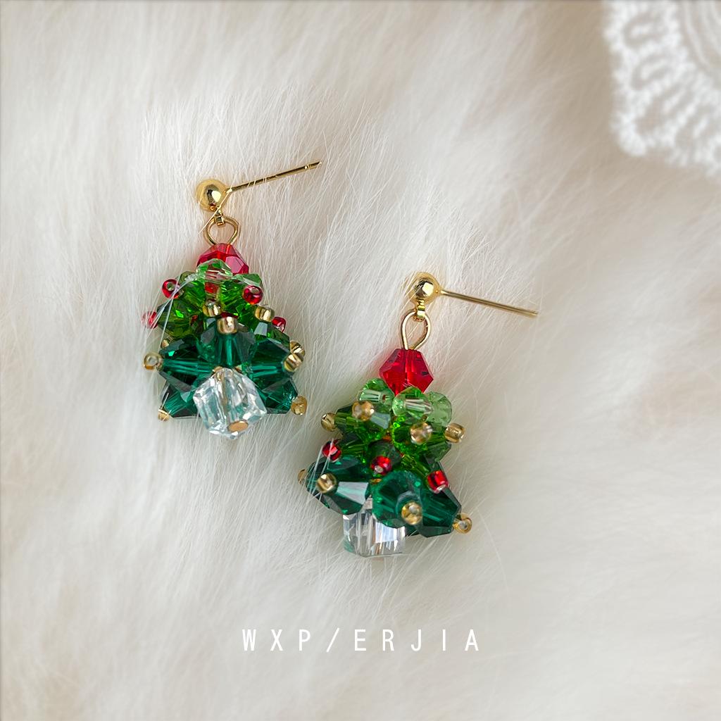 Childlike Christmas Bow Tree Earrings - Creative Handmade Style for Women