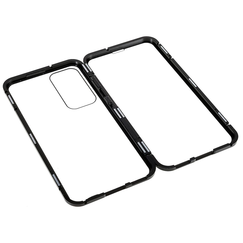 Double Sided Clear Tempered Glass Phone Case for Samsung Galaxy S23,Magnet Absorption Metal Bumper Frame Shockproof Cover