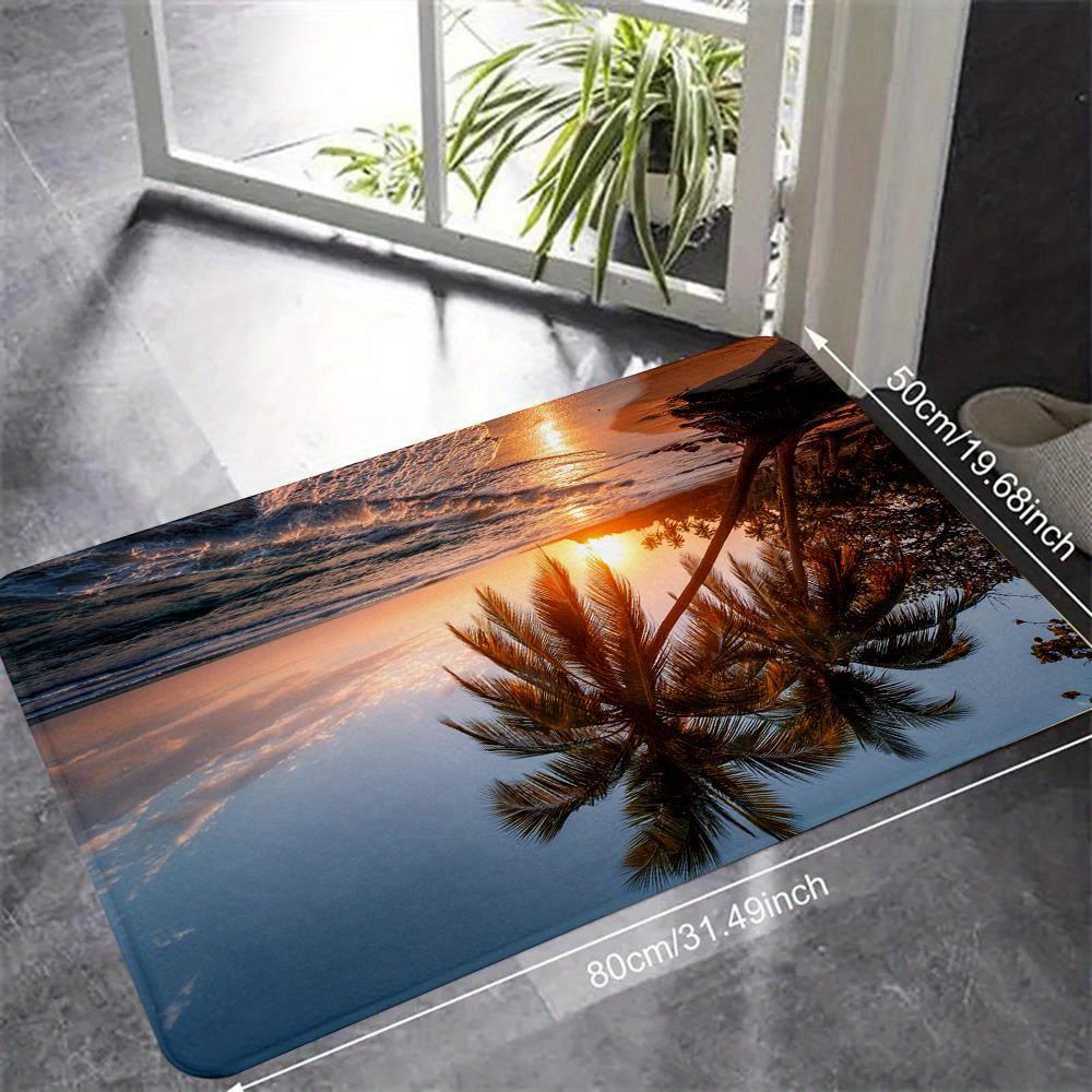 Modern Beach Sunset Door Mat Palm Trees Soft Non-Slip Washable Kitchen Rug Bedroom Living Room Holiday Home Decor Floor Mat