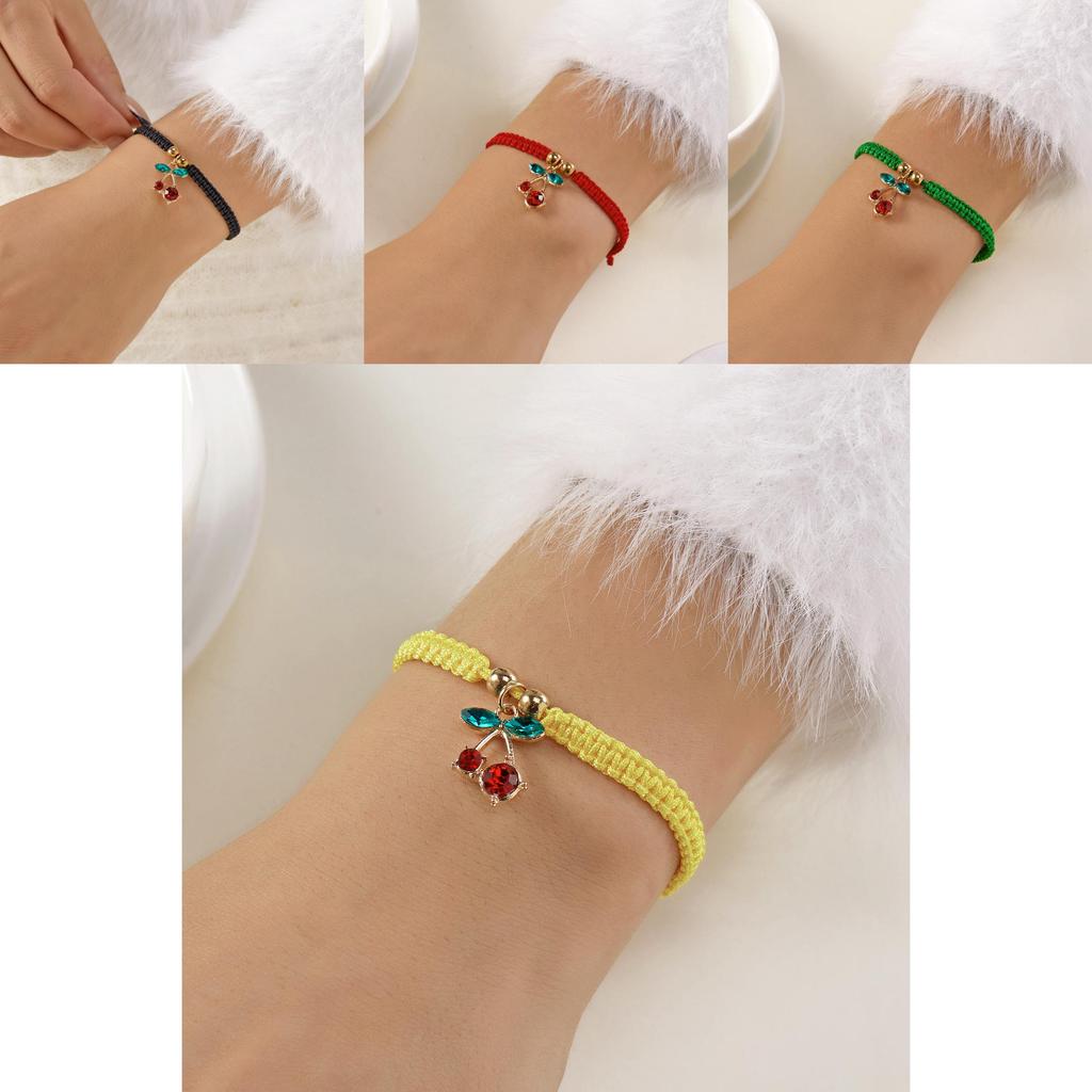 Traditional Handmade Woven Cord Bracelet With Cherry Motif For Women And Festivals