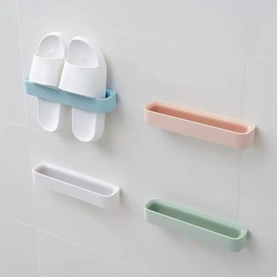 Bathroom Slippers Rack Self Adhesive Punch-free Wall-towel Mounted With Hook Space-saving Toilet Wall Door Home Storage Shelf