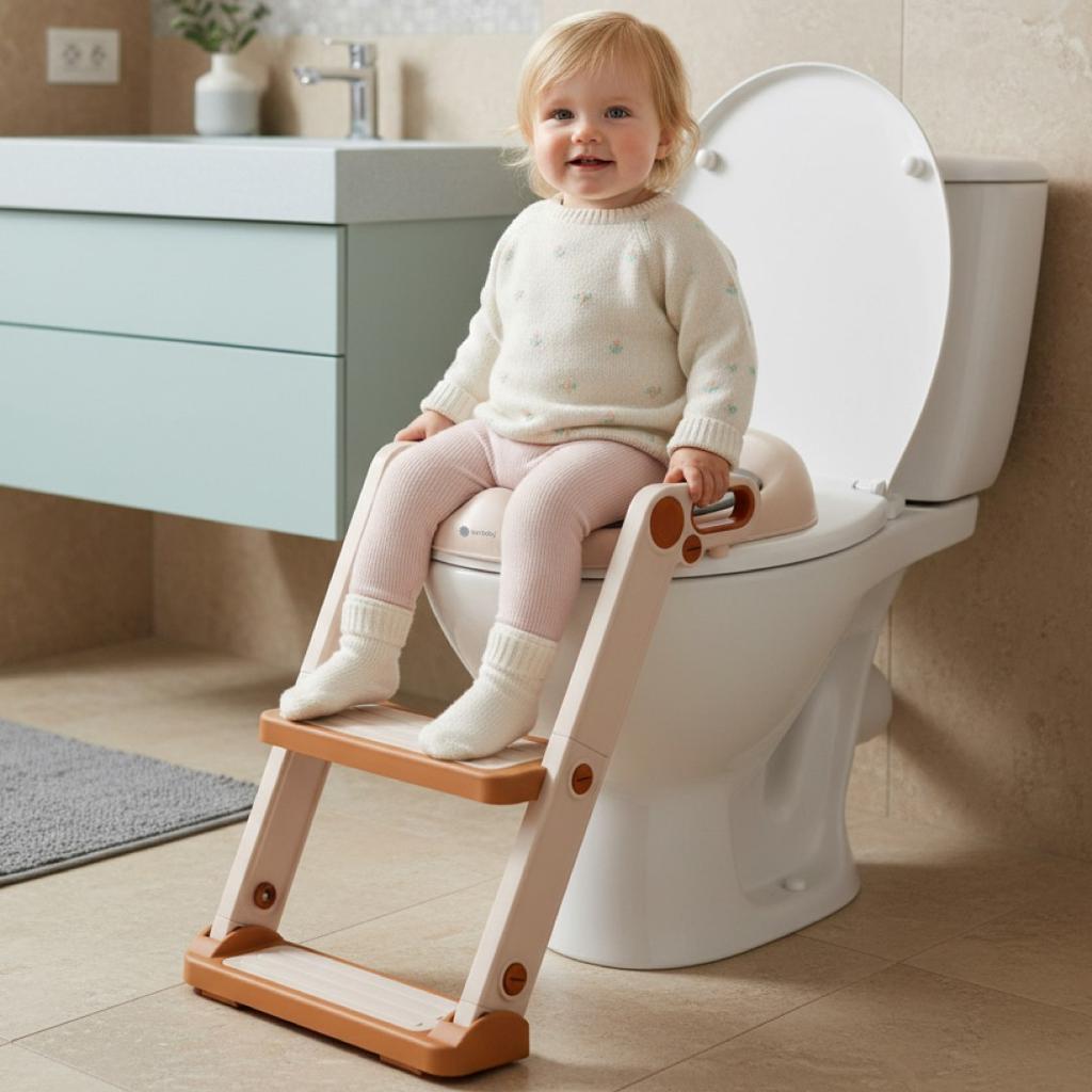 Toilet Seat Cover Seat For WC Toilet For Child Platform Ladder Soft Seat Footrest White Gold Sun Baby