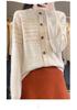 Women's 100% Wool Jacquard Round Neck Cardigan – Soft, Warm, and Stylish Autumn/Winter Sweater Coat