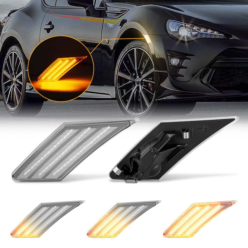 GemPro Clear LED Side Marker Lights for Toyota and Sequential Turn Signals Scion and Subaru Front Bumper 86, FT86, GT86, (zn6), FR-S, BRZ/ZC6 Fenders.
