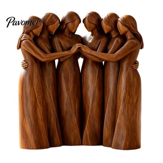 Handcrafted Wooden Statues Sisterhood Figurine, Friendship Sculpture for Living Room Home Decor Accents Bedroom Tabletop Ornament, Warm Gift