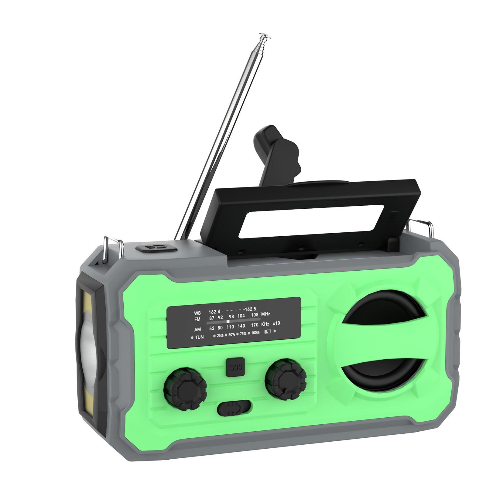 

Аварийное радио с ручным управлением, 4000 мАч метеорологическое радио с AM/FM/NOAA, солнечная батарея, One Size зелёный