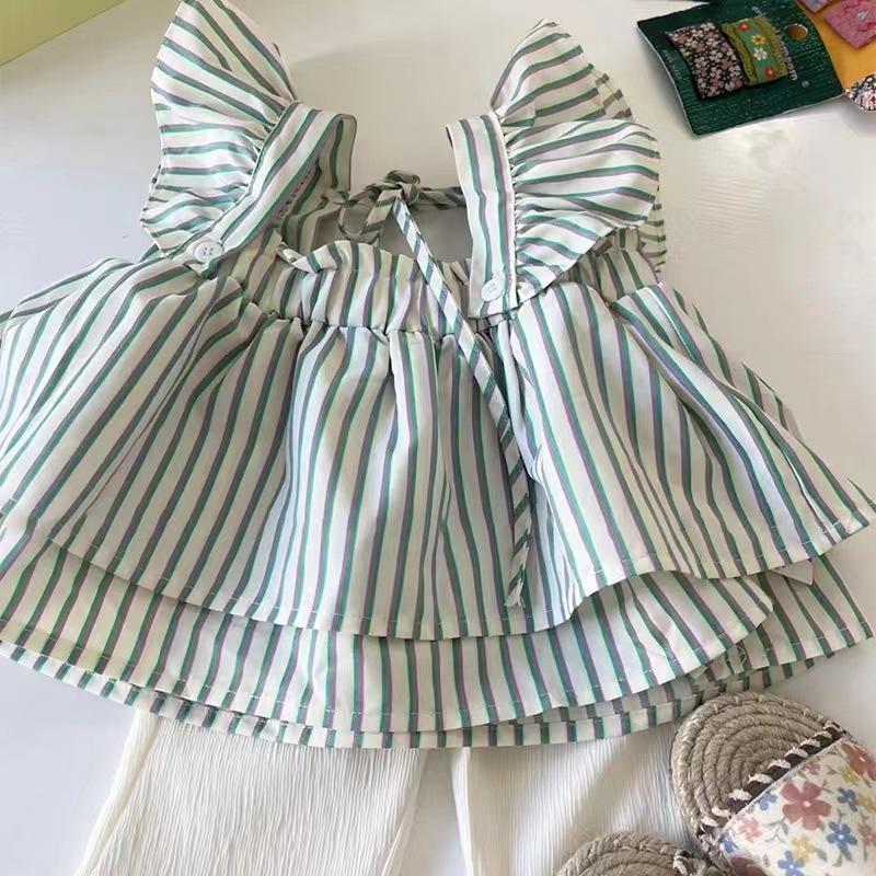 

Girls Summer Square Neck Striped Shirt Middle Kids Design Comfortable Soft Pullover Top 73
