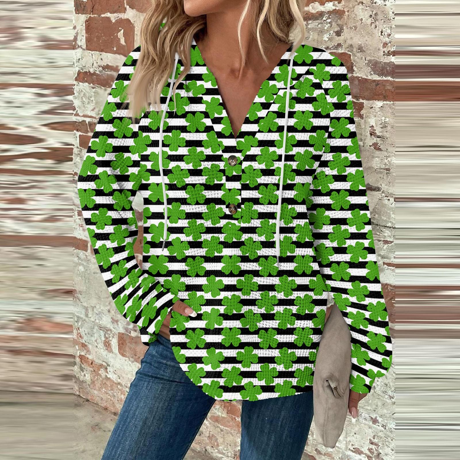 

Женская повседневная кофта с длинным рукавом и V-образным вырезом на пуговицах. Кофта с капюшоном и завязками на кулиске с принтом Патрика L армия зеленый