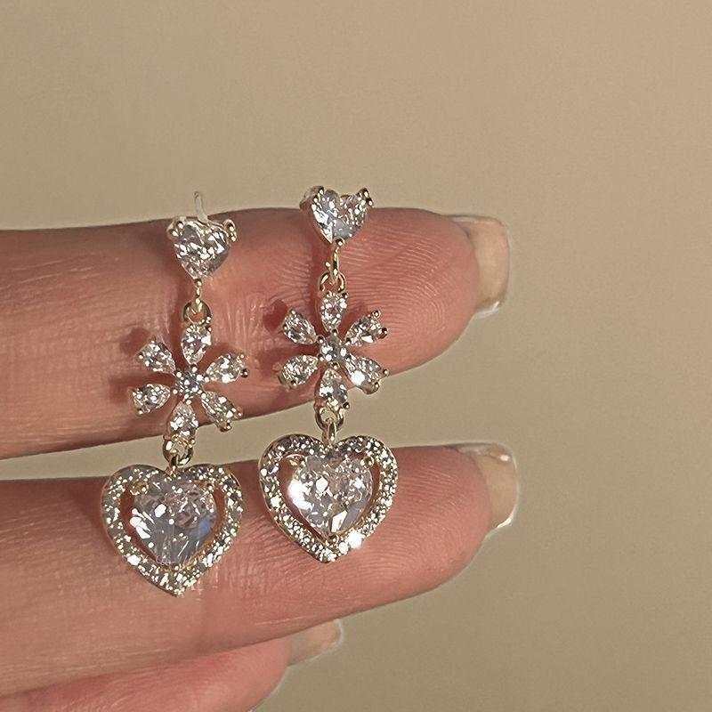 Women's Heart Stud Earrings with Sparkling, Elegant Dainty Jewelry for Trendy Look