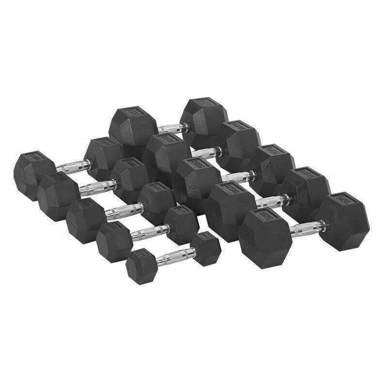 Xilu Rubber-Coated Hex Dumbbell Set with Rack