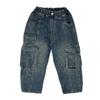 Girls' Retro Wide-Leg Cargo Jeans with Big Pockets - Distressed Loose Fit for Spring & Autumn
