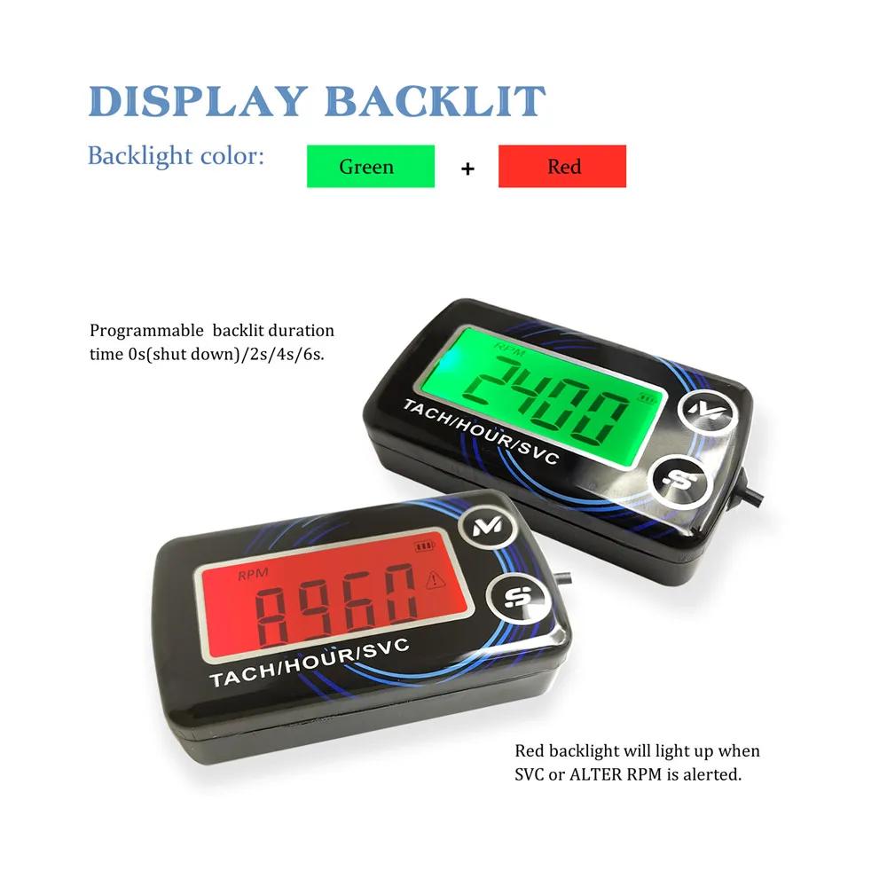 Kebidumei Inductive Tachometer Hour Meters Gauge Alert RPM Engine Hour Meter Backlit Resettable Tacho for Motorcycle Lawn Mower