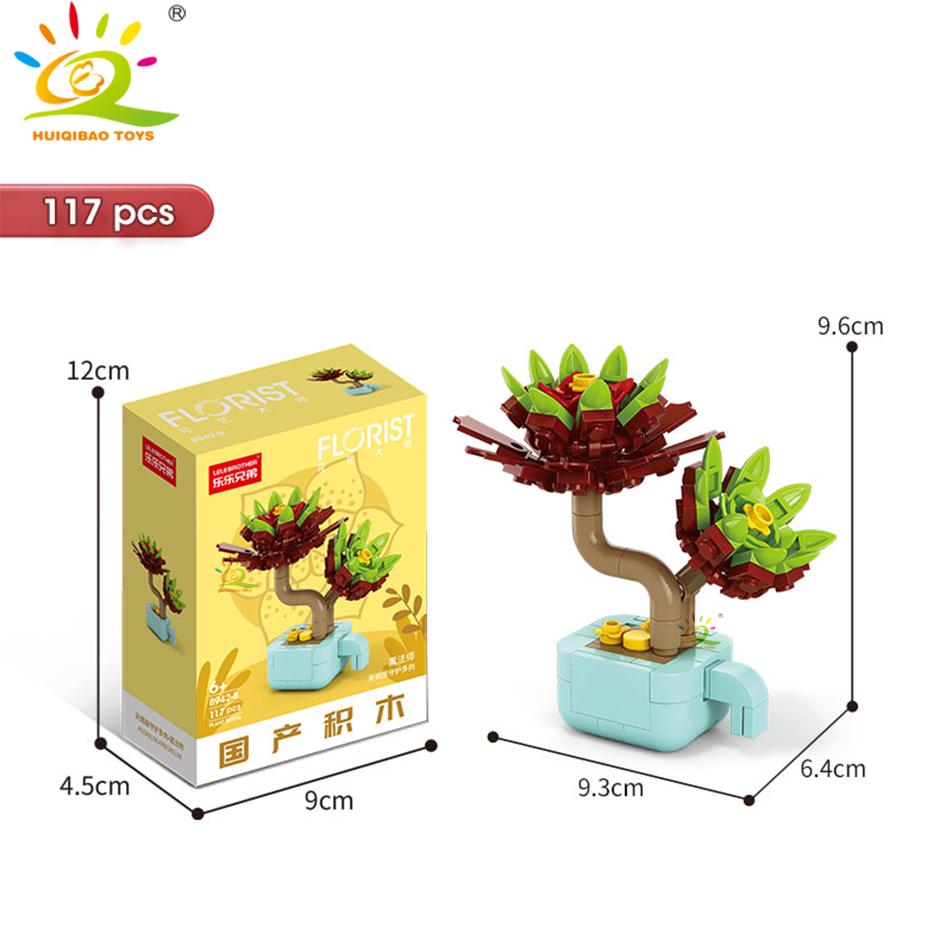 HUIQIBAO MOC Flower Succulent Potted Model Building Block DIY Eternal Bouquet Home Desk Plant Decor Brick Girl Gift Children Toy