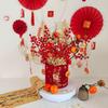 Fortune Bucket New Year Decoration Set - Festive Ornaments for Bedroom and Living Room with Flowers and Fu Character.