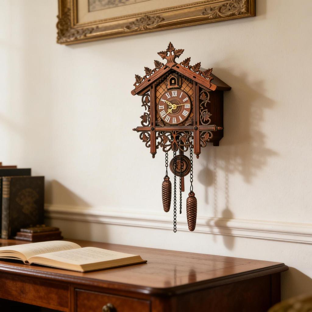 Vintage Wall Clock Wooden Battery Operated Retro Hourly Chimes Decorative Home Decor for Bedroom Living Room Study Wall Clock