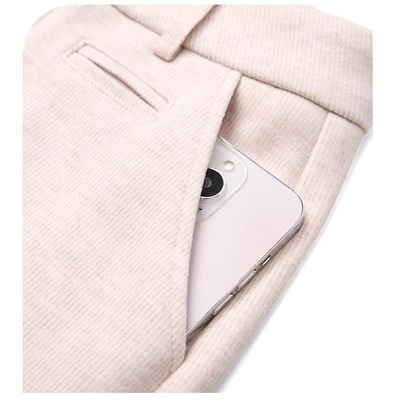 Women's High-Waisted Cashmere Purple Wool Pants - Autumn/Winter 2024, Small Size, Thickened Wide-Leg, Nine-Point Length.