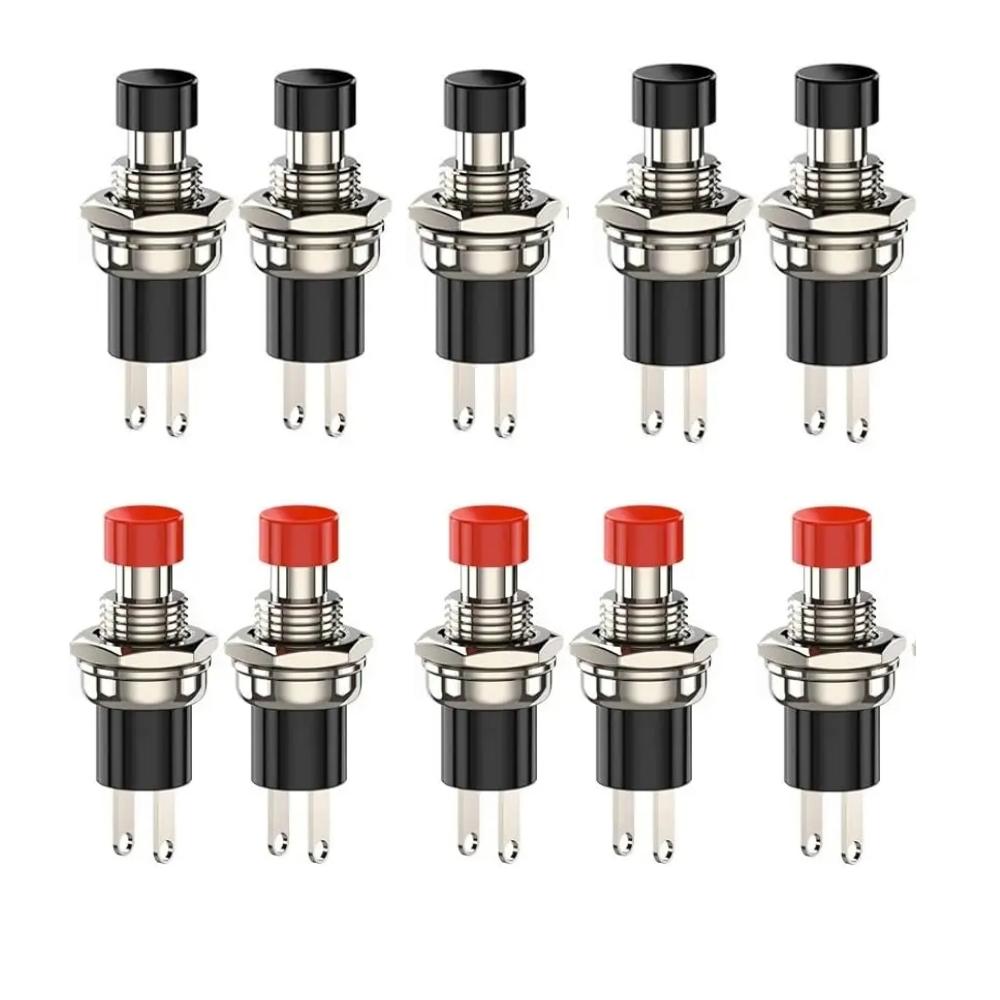 

10pcs Momentary Push Button Switch Black Red Cap 1A 250VAC SPST Mini Pushbutton Switches Normally Open(NO)