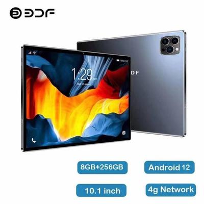 BDF Neues 10,1-Zoll-Tablet aus gehärtetem Glas, Octa-Core, 8 GB RAM, 256 GB ROM, Android 12, Google Play, Dual 4G LTE, Anruf-Tablet-PC