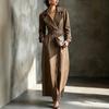 Womens Long Trench Coat With Belted Waist Notched Lapel Slim Fit British Style Solid Color Fall 2026 Collection