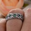 Hand Jewellery Accessories Retro Snake Scales Green Crystal Thai Silver Man Ring Birthday Gifts No Fade