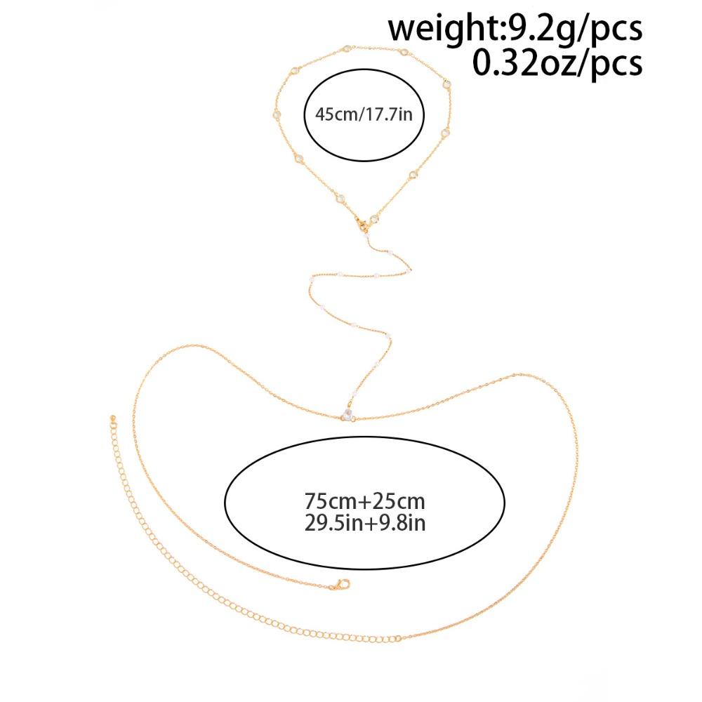 Minimalist Thin Chain Pearl Zircon Body Chain Pendant Adjustable Chest Waist Chain for Women Summer Bikini Vacation Jewelry Gift