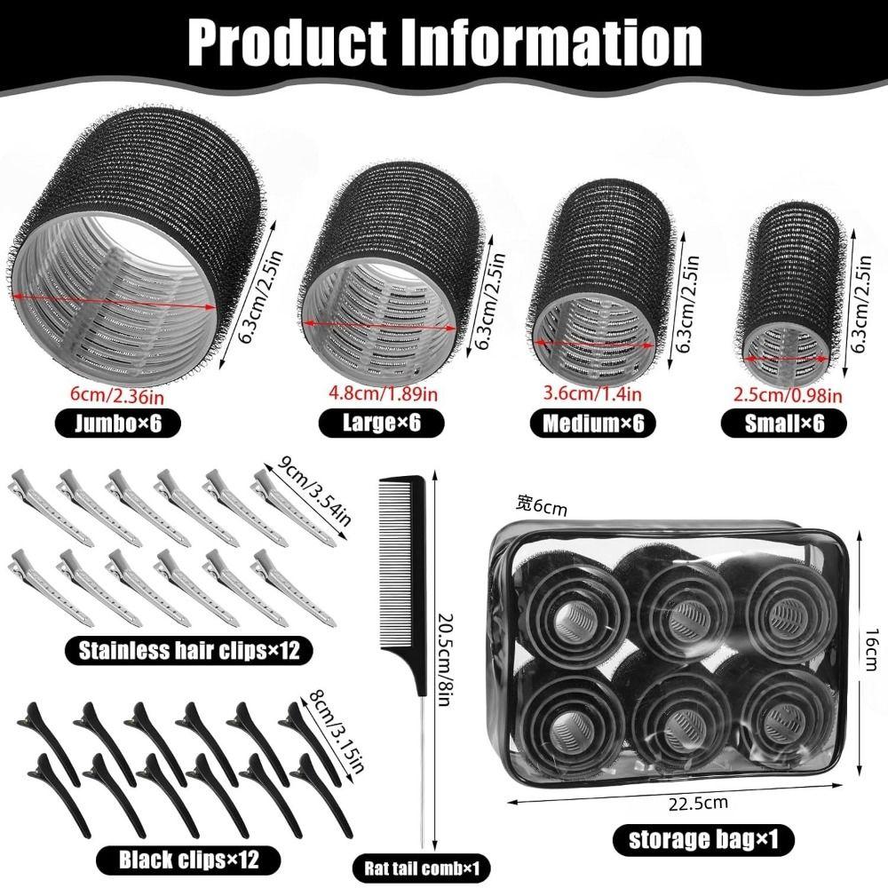 50Pcs 4 Sizes Rollers Self-Grip Hair Rollers Set Heatless DIY Heatless Hair Curlers Reusable Hair Partition Clip