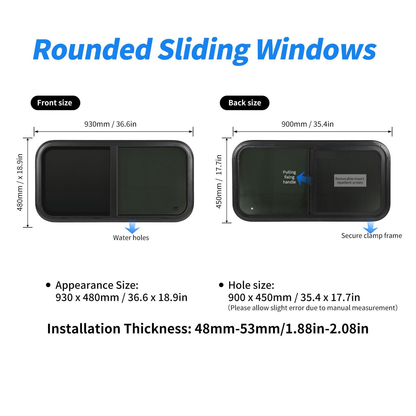 900*450mm Horizontal Sliding RV Window 35.4 X 17.7in Black Modified Window for Caravan Camping Trailer RV Modified Window