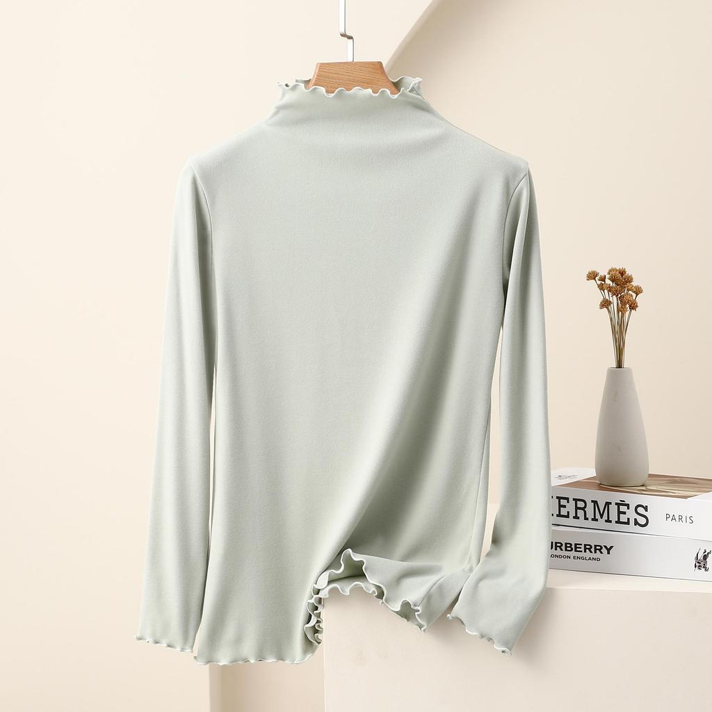 Women's Nano Fleece High Neck Ruffle Long Sleeve Warm T-shirt