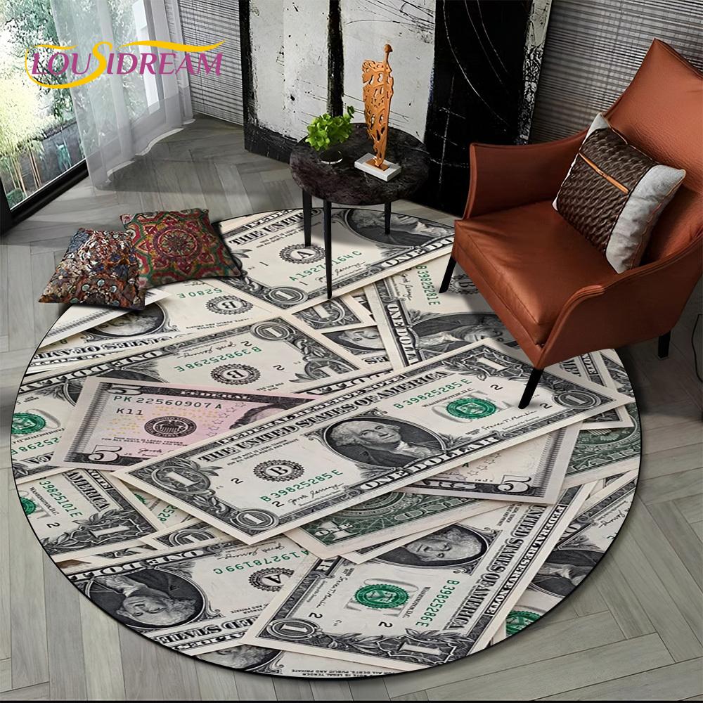 Rich Euro Dollar Money 3D Pattern Round Carpet Rug for Living Room Bedroom Child Playroom Chair Decor,Pet Area Rug Non-slip Mat