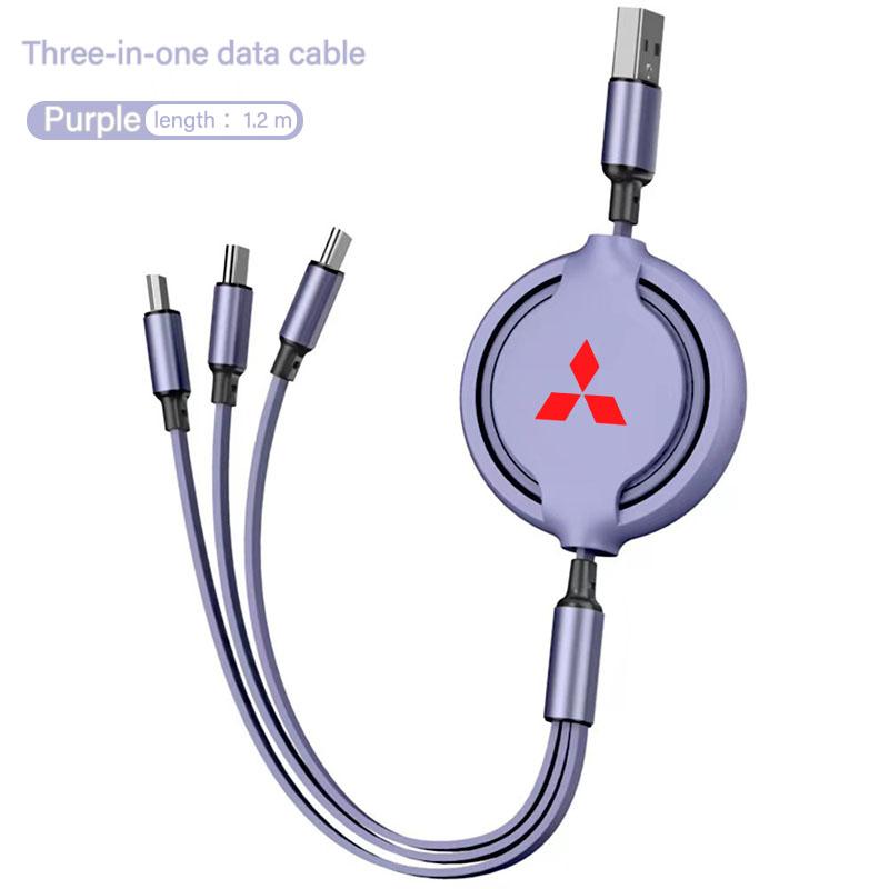 uldf10 Car Charger Head 3 In 1 Charging Data Cable USB Type-C Auto Accessorie For Mitsubishi Eclipse Lancer Outlander ASX Colt I200 Ex
