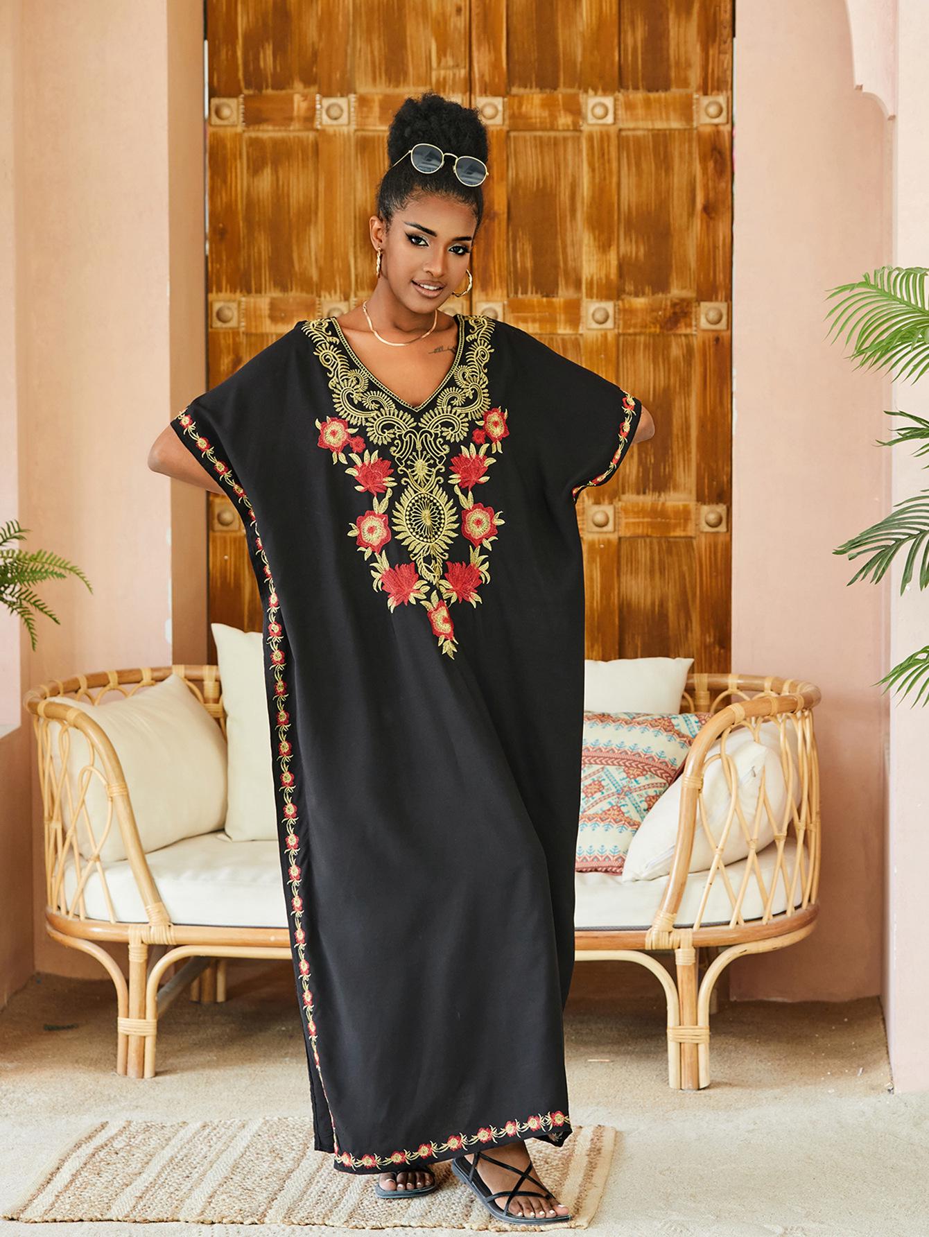 

Women s Cotton Embroidered Long Beach Dress & Swimsuit Cover-Up One Size