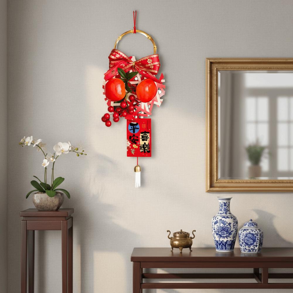 Traditional New Year Decorations with Bell Exquisite Spring Festival Decoration Handcrafted Bamboo Ring Pendants Entrance Door