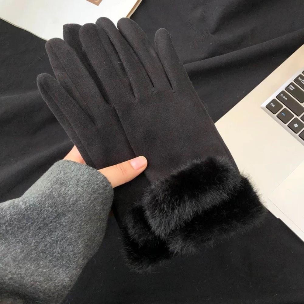 Solid Color Suede Gloves  Women Winter Gloves Casual Cycling Mittens  Skiing