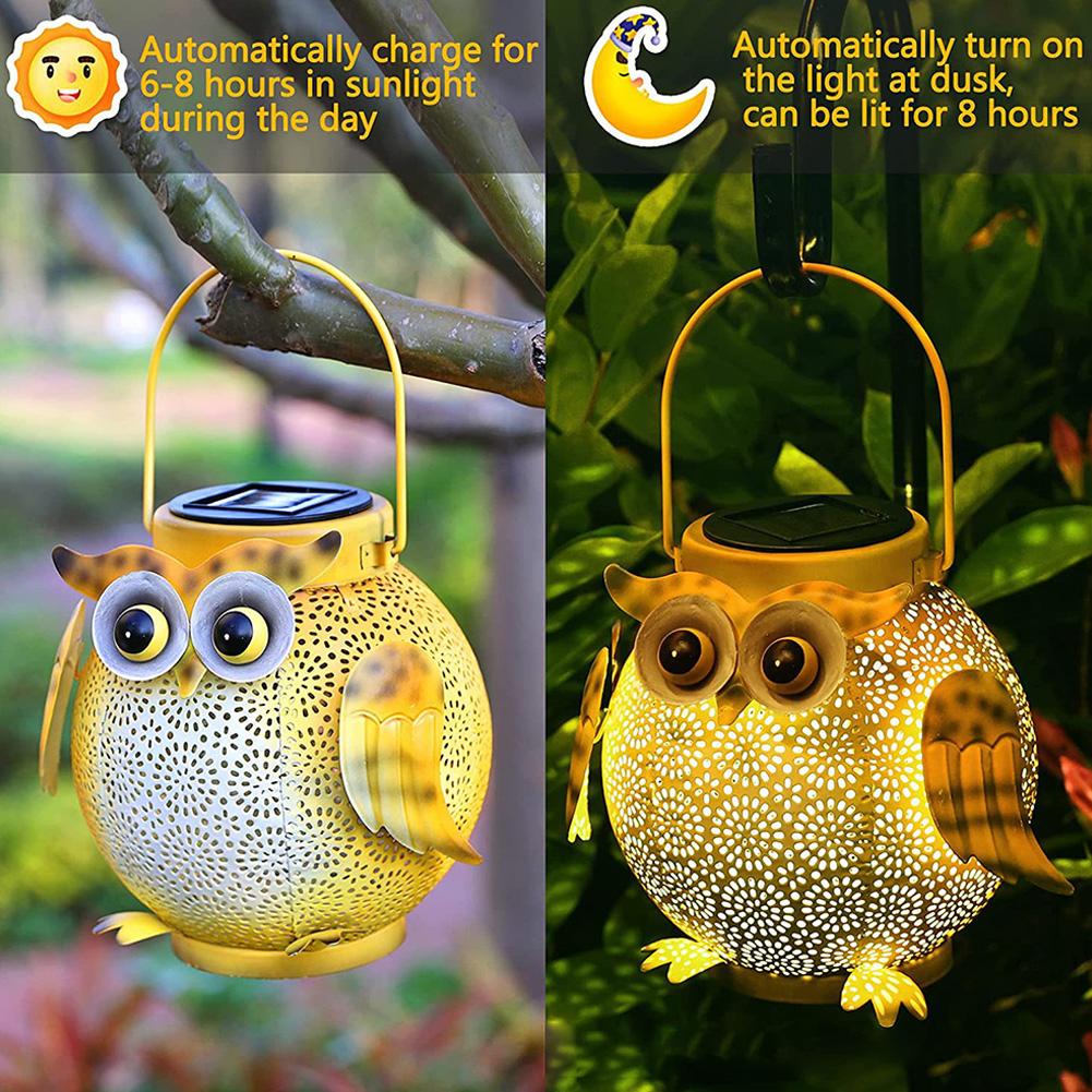 Outdoor Solar Lantern 600mAh Iron Art Garden Decorative Light IP44 Waterproof Hollow Owl Shape Light Solar Courtyard Decor Light