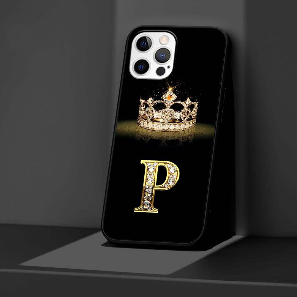 

Чехол для Apple iPhone 14 11 13 12 Pro Max XR 7 8 + SE 2020 XS 6 6s Plus 5 5s, черный силиконовый чехол для телефона с бриллиантовой короной и буквой iPhone 14 Plus