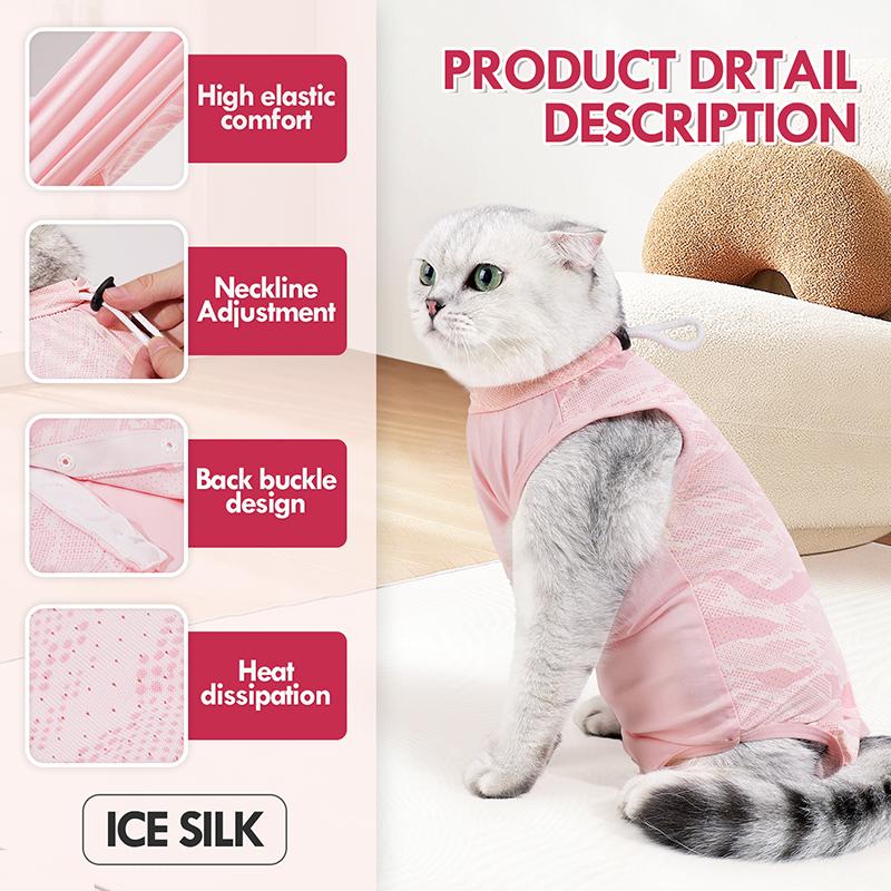 Breathable Soft Nylon Cat Recovery Suit Highly Elastic Ice Silk Anti-licking Adjustable Kitten Surgical Vest Cosas Para Gatos