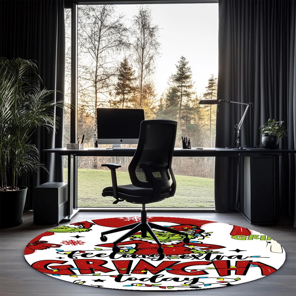 Grinch Printed Round Rug Carpet Chair Rug Area Rug Entryway Doormats,for Office Chair Living Room Bedroom Kitchen Room.