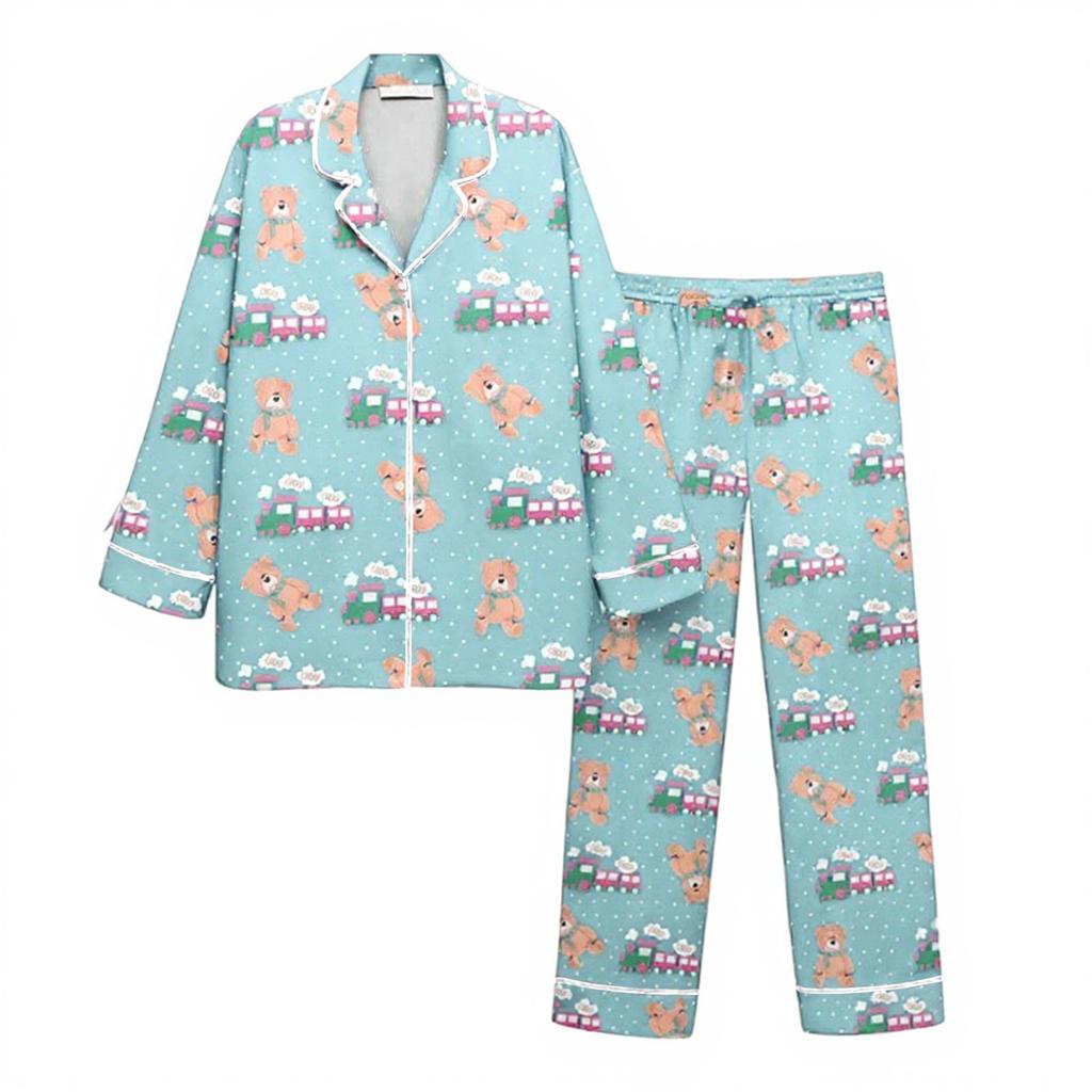 Women's 2 Piece Printed Suit Long Sleeve Button Up Top Wide Leg Pants Suit Set Pajamas Home Casual Suit