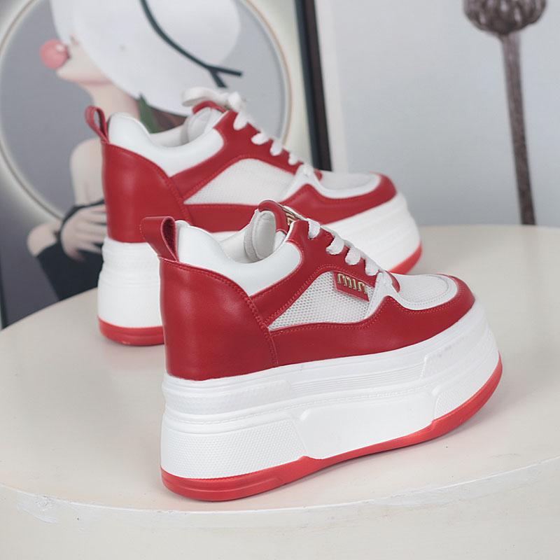 Fashion 12CM Women Casual Walking Shoes Summer Autumn Lace Up Leather High Quality Sneakers Fashion Flat-Bottomed Female Chunky Sneakers