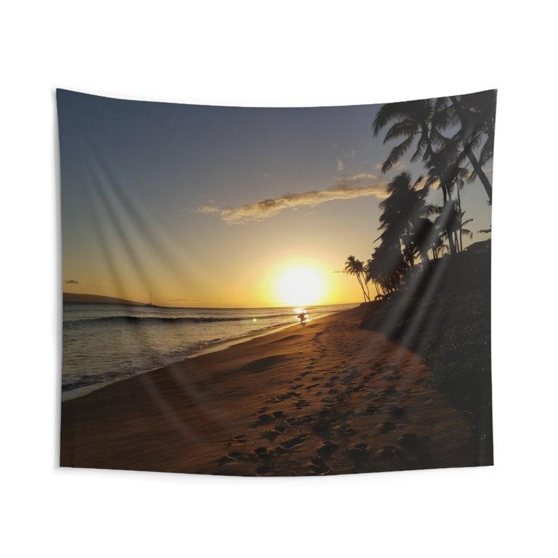 Hawaiian Beach Sunset Walk tapestry 75x100