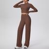 New Cross-border Solid Color Zip Jacket & Wide Leg Yoga Suit - Two-piece Fitness Set