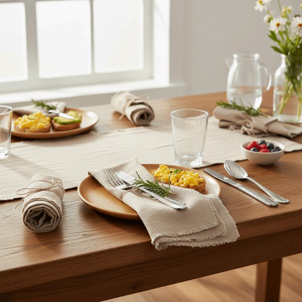 4PCS Rustic Style Cotton Linen Napkins Eco-Friendly Tea Towel Mouth Cloths Placemats  Table Setting