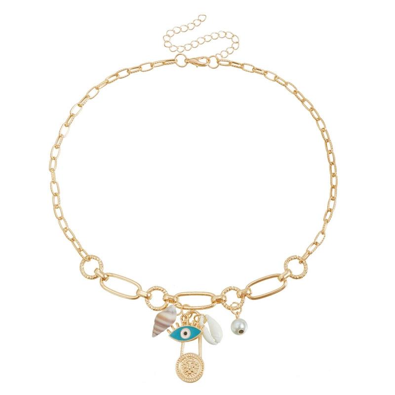 ins retro ethnic style pin shell devil's eye collarbone chain personalized simple necklace