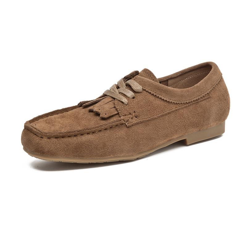 Women's Loafers Cow Suede Square Toe Flat Shoes for Women Large Size Shallow Mouth Soft Sole Female Moccasins