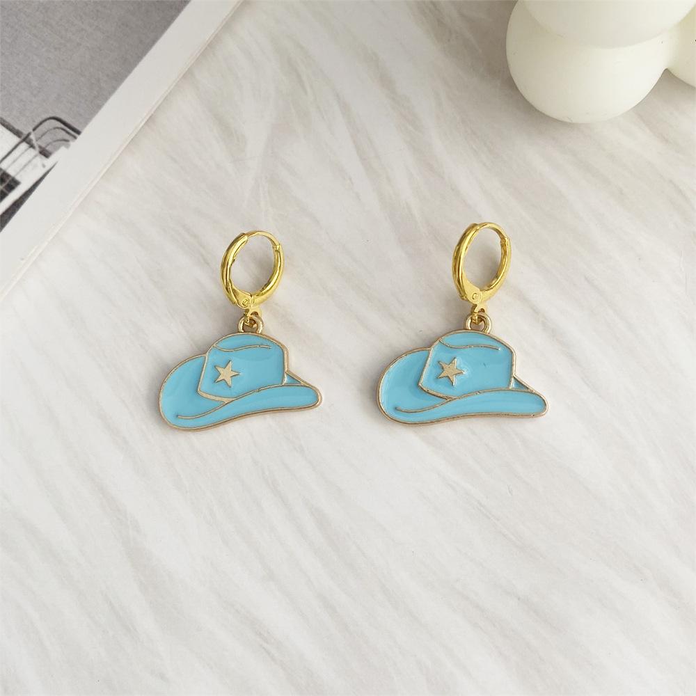Pinkdudu Vintage Cowboy Hat Zinc Alloy Drop Earring Cute Glass Dripping Boots Hoop Earring Simple Trendy Earring PD2228