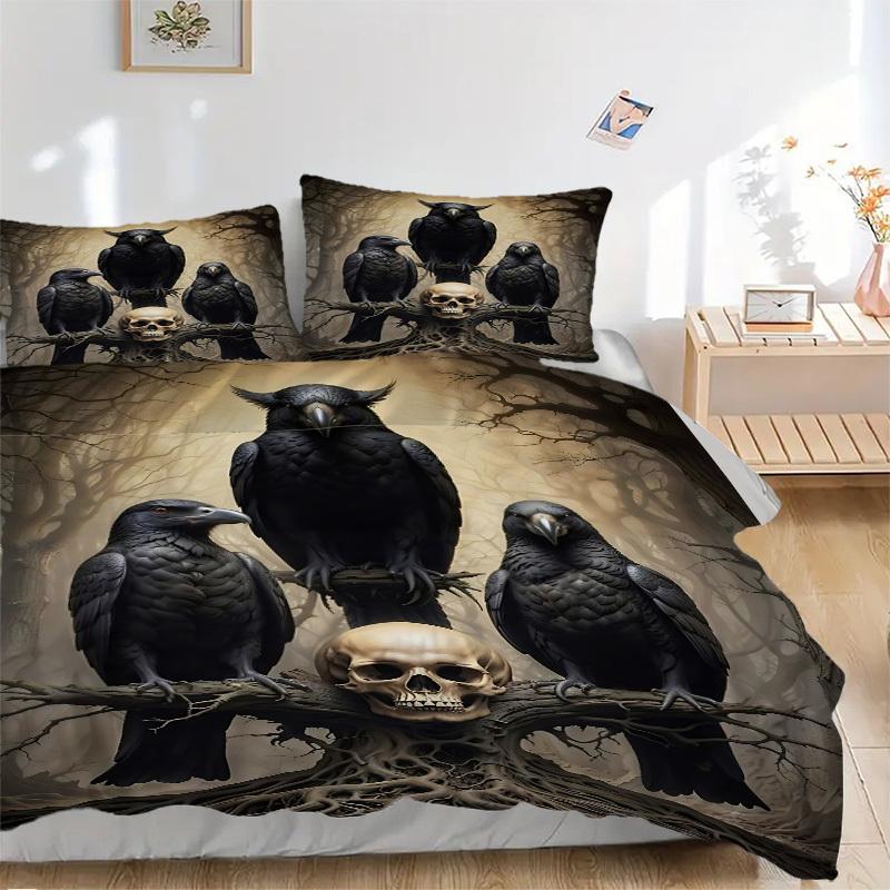 

3pcs Raven, Skull Duvet Cover Set - Machine Washable, Includes 1 Cover and 2 Pillowcases, No Core Included yy251013106 135x200cm
